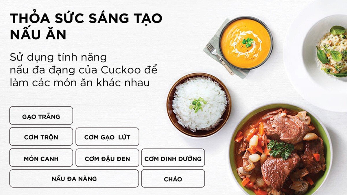 Cuckoo CR-1050F/SIBKCRVNCV tích hợp đa dạng các chế độ nấu