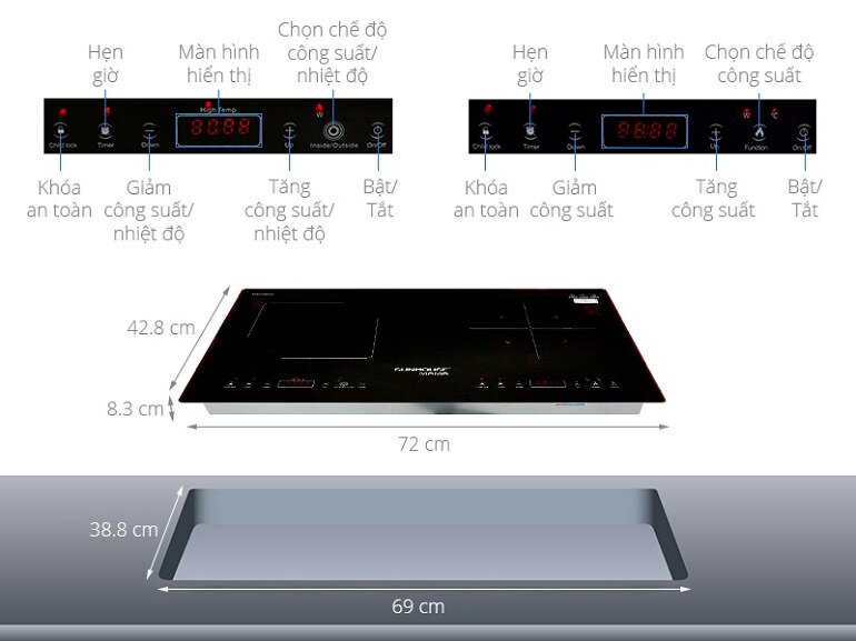 Bếp từ âm 2 vùng nấu Sunhouse SHB-9100V