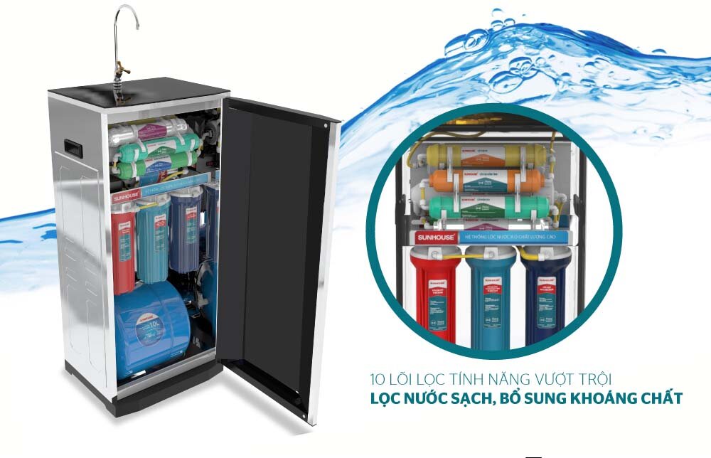 Sunhouse SHA88510K trang bị hệ thống 10 lõi lọc 