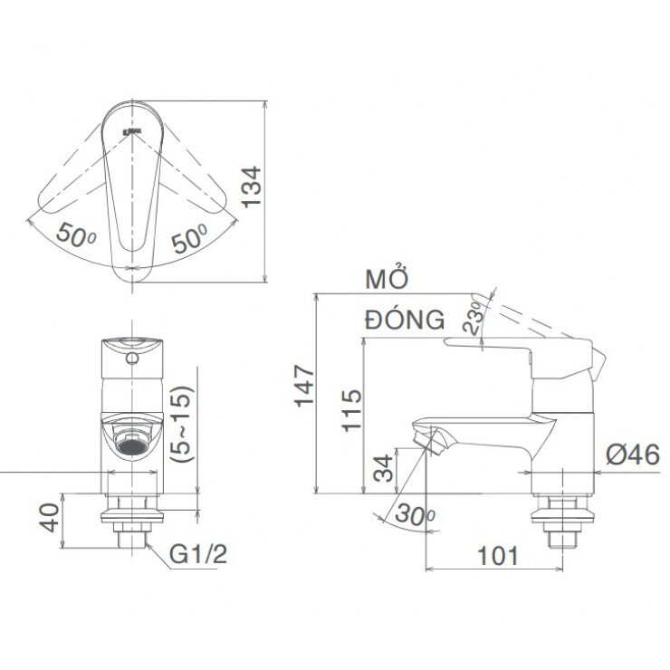 Bản vẽ kỹ thuật vòi chậu Inax LFV-21S
