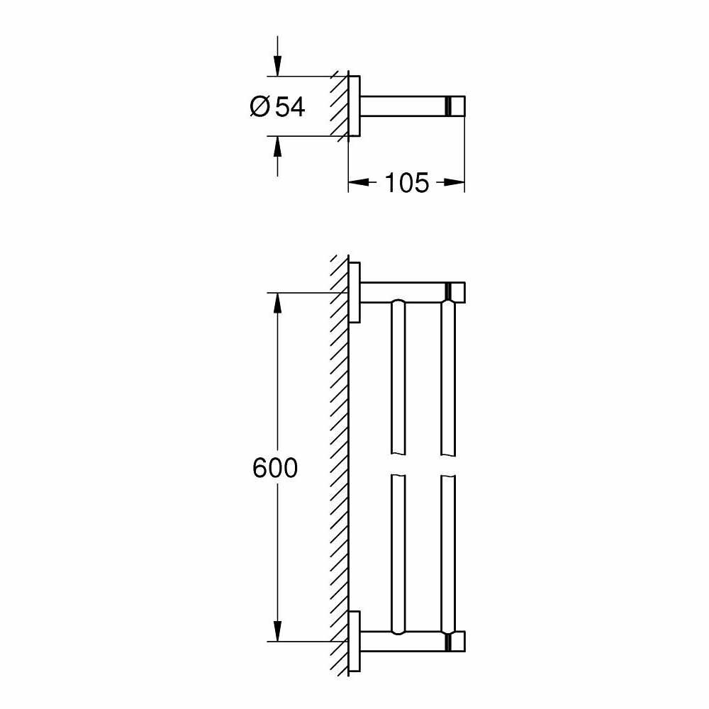 Bản vẽ kỹ thuật thanh treo khăn đôi Essentials GROHE 40802001