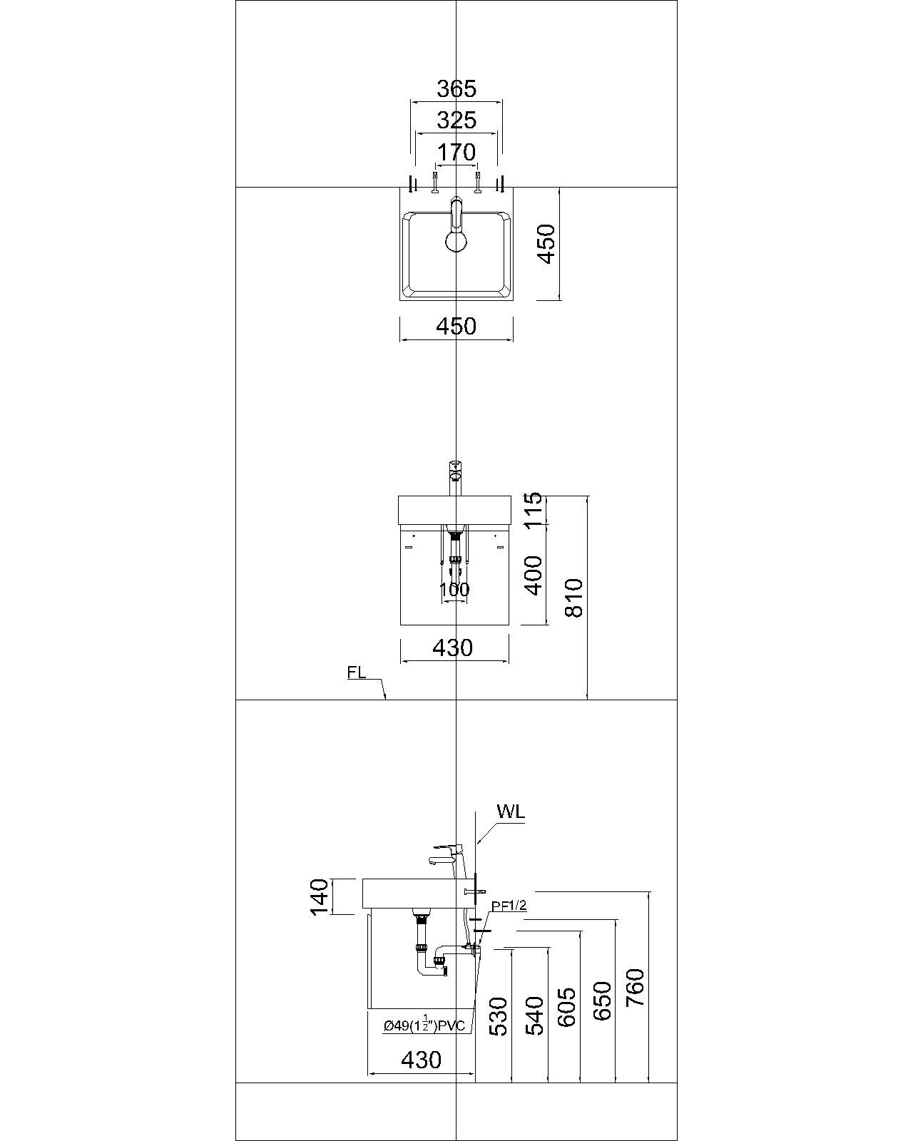 Bản vẽ kỹ thuật 2D chậu rửa lavabo CAESAR LF5255 kiểu đặt bàn