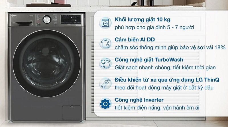 Máy giặt LG Inverter 10 kg FV1410S4B thiết kế