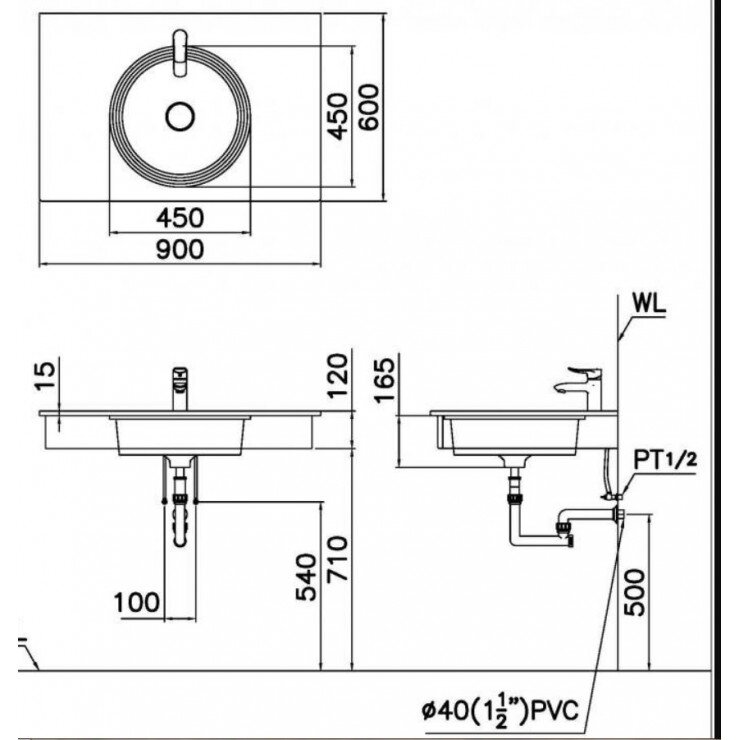 Bản vẽ kỹ thuật của lavabo CAESAR LF5118