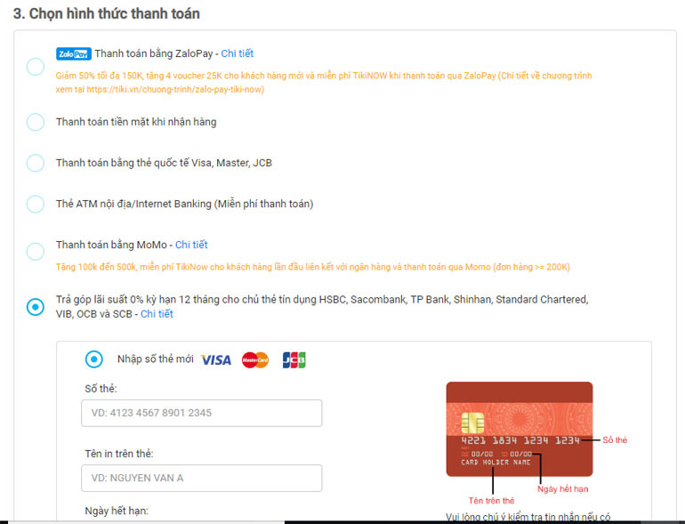 Cách đặt mua hàng trả góp bằng thẻ tín dụng trên Tiki: có nên mua trả góp trên Tiki không?