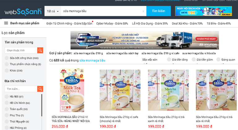 Giá sữa Morinaga bầu bao nhiêu tiền ?