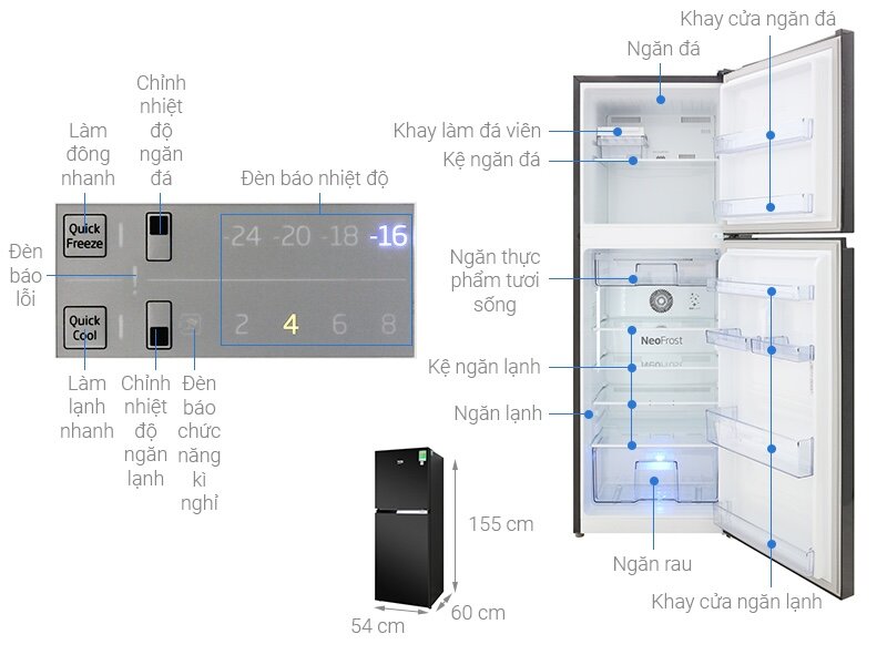 Review chi tiết tủ lạnh Beko Inverter 230 lít RDNT251I50VWB
