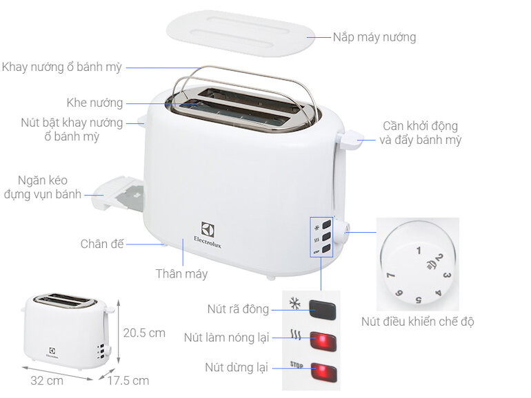 Đặc điểm, chức năng của máy nướng bánh mỳ Electrolux ETS1303W 