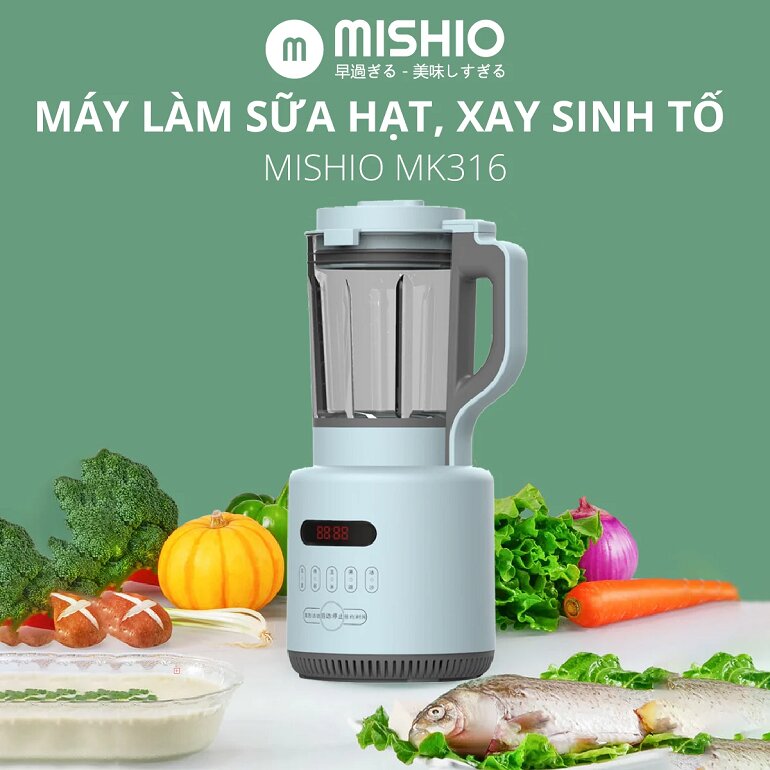 Máy xay nấu sữa hạt sinh tố Mishio MK316 800W được trang bị nhiều chức năng xay nấu