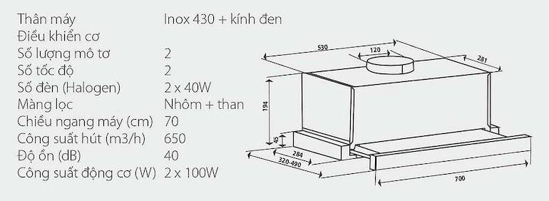 Thông số kỹ thuật của máy hút mùi Giovani g-168bf