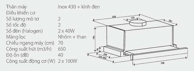 Thông số kỹ thuật của máy hút mùi Giovani g-168bf