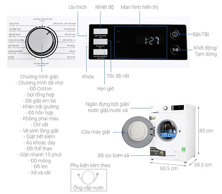 Máy giặt Toshiba cửa ngang 9.5kg TW-BK105S2V(WS)