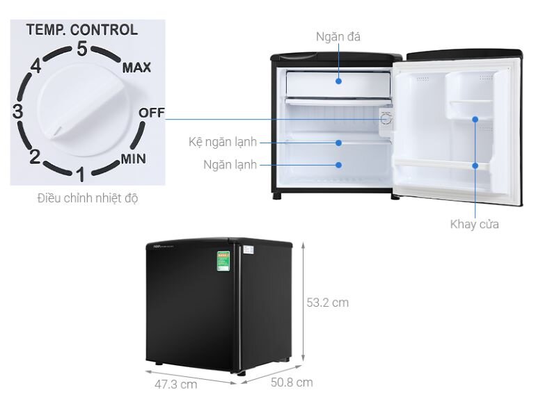 Tủ lạnh Aqua mini 50 lít AQR-D59FA(BS) - Giá tham khảo 2.800.000 VNĐ