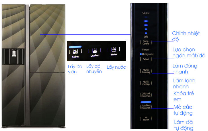 Tổng quan bảng điều khiển tủ lạnh Hitachi FM800XAGGV9X
