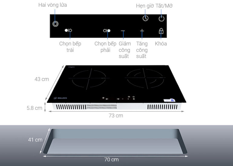Bếp âm Malloca MH-7311IR với 1 vùng nấu từ và 1 vùng nấu hồng ngoại nấu ăn tiện dụng và nhanh chóng.