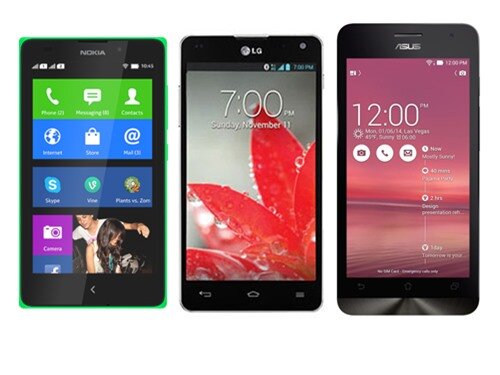 Lần lượt từ trái qua phải là Nokia XL, LG Optimus G và Asus Zenfone 5.