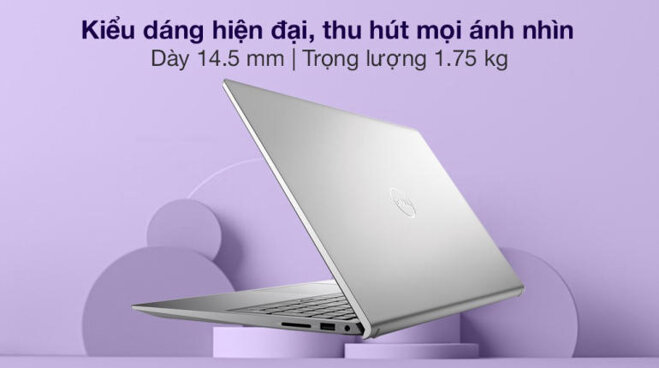 Inspiron 5515 thu hút người dùng từ ánh nhìn đầu tiên bởi vẻ ngoài hiện đại, trang nhã và sang trọng với tấm bạc sáng bóng.