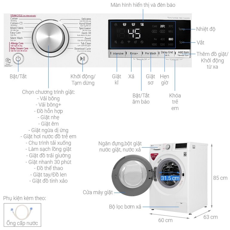  máy giặt LG Inverter 9 kg FC1409S3W