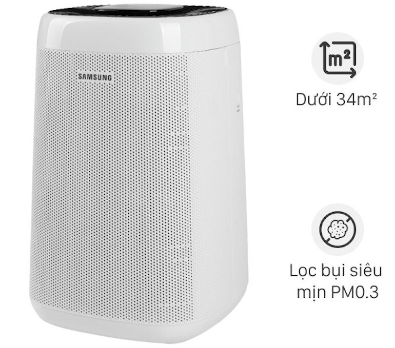 Máy lọc Không khí Samsung AX34R3020WW/SV (34m2) với 3 lớp lọc bụi là lọc thô, lọc than hoạt tính và bộ lọc Hepa.