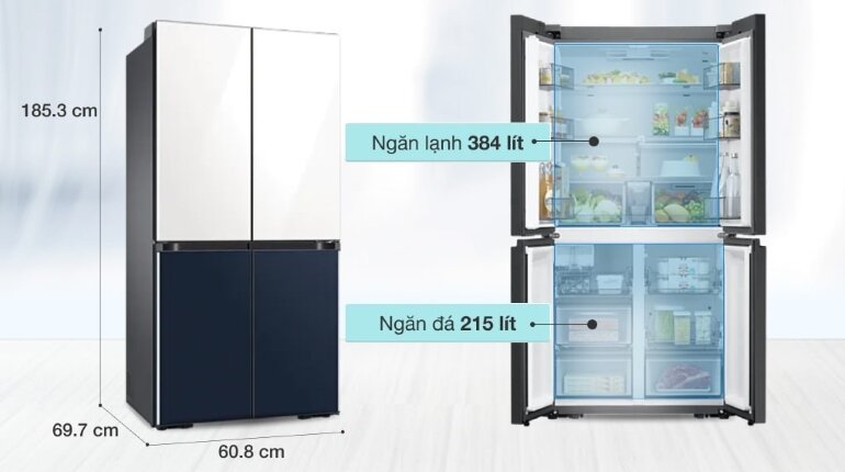 Tủ lạnh Samsung 4 cánh Inverter 599 lít RF60A91R177/SV - Giá tham khảo 83.000.000 VNĐ