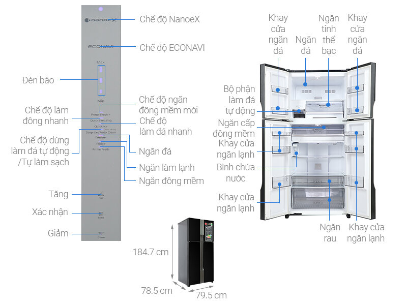 Tủ lạnh 4 cánh Panasonic NR-DZ601YGKV 550l