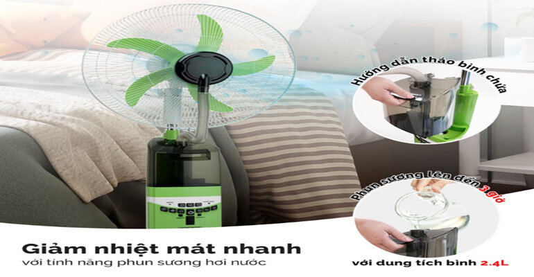 Quạt tích điện Honjianda HJD-918PS thiết kế tone màu trắng xám phối xanh sang trọng Quạt tích điện Honjianda HJD-918PS