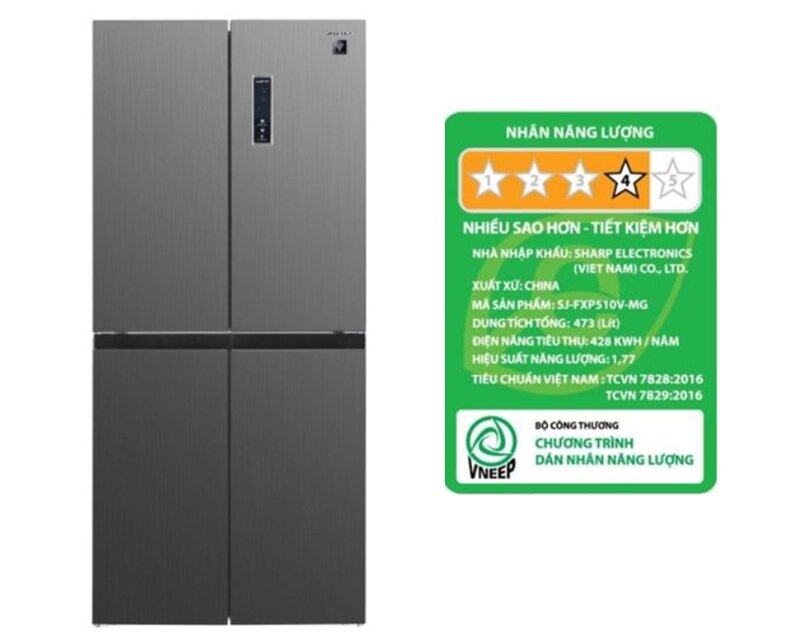 Tủ lạnh Sharp 4 cánh SJ-FXP510V-MG dung tích khủng, tiết kiệm điện, giá rẻ bất ngờ