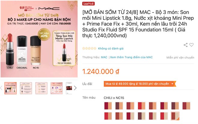 Bộ 3 món: Son môi Mini Lipstick 1.8g, Nước xịt khoáng Mini Prep + Prime Face Fix + 30ml, Kem nền lâu trôi 24h Studio Fix Fluid SPF 15 Foundation 15ml