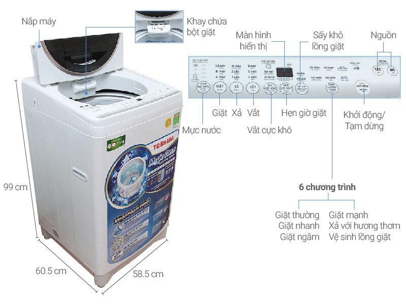 Máy giặt Toshiba AW-A800SV(WG) với thiết kế mâm giặt Hybrid Powerful