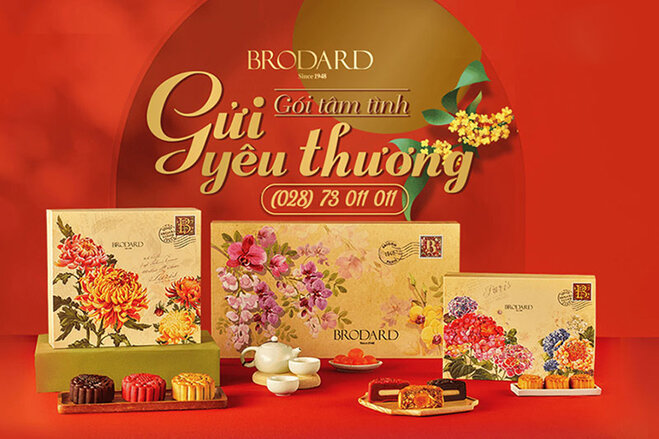 Bánh trung thu Brodard với thiết kế mẫu hộp phong cách “bưu thiếp” của Pháp