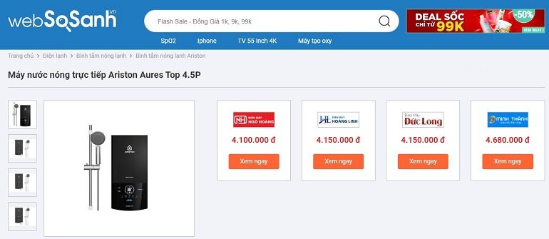 Giá máy nước nóng trực tiếp Ariston Aures Top 4.5P bao nhiêu tiền?