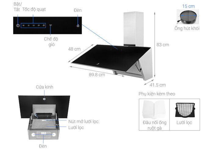 Máy hút mùi áp tường Electrolux KFVB19K có thể tự động điều chỉnh với tốc độ hút khi nhấn nút thông gió Breeze.