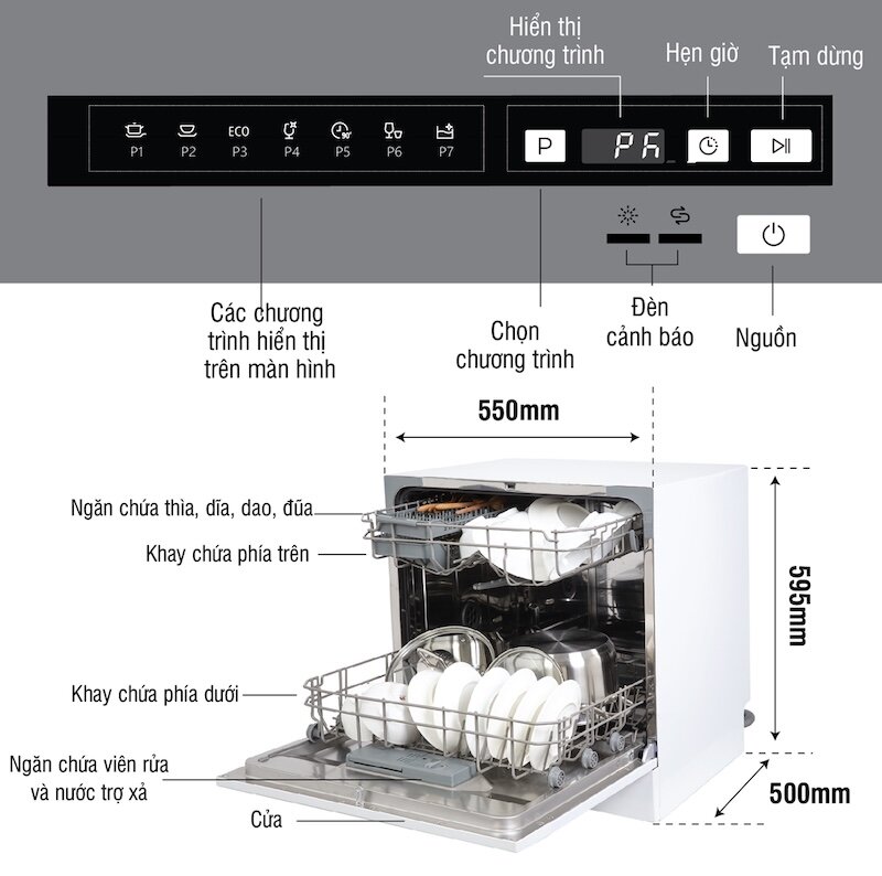 Máy rửa bát Kocher KDEU8838 tối ưu diện tích, tối đa tiện nghi