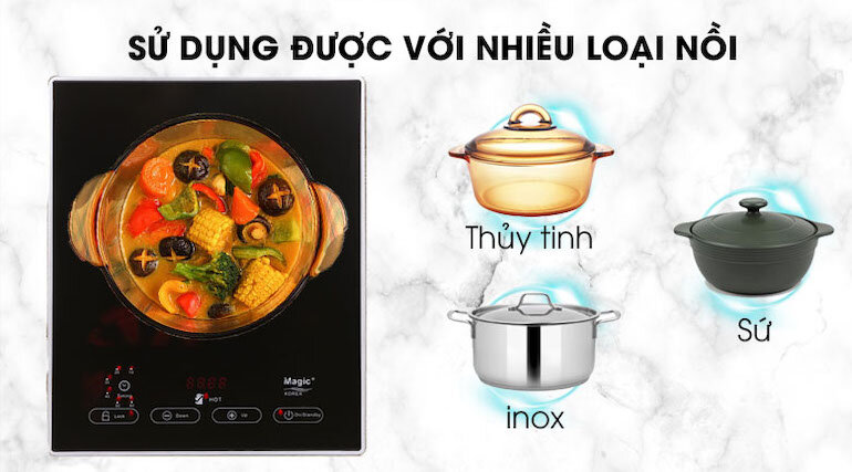 Bếp điện hồng ngoại Magic A47 không hề kén nồi nấu.