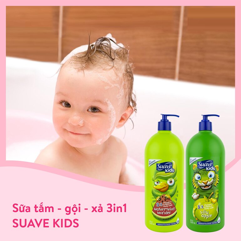 Taắm gội Suave Kids 3 in 1 không chứa Paraben, không gây cay mắt cho trẻ