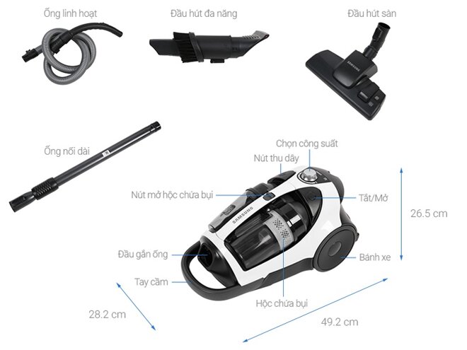 Review chi tiết máy hút bụi Samsung VCC8835V37/XSV mạnh mẽ, hút sạch mọi bụi bẩn 