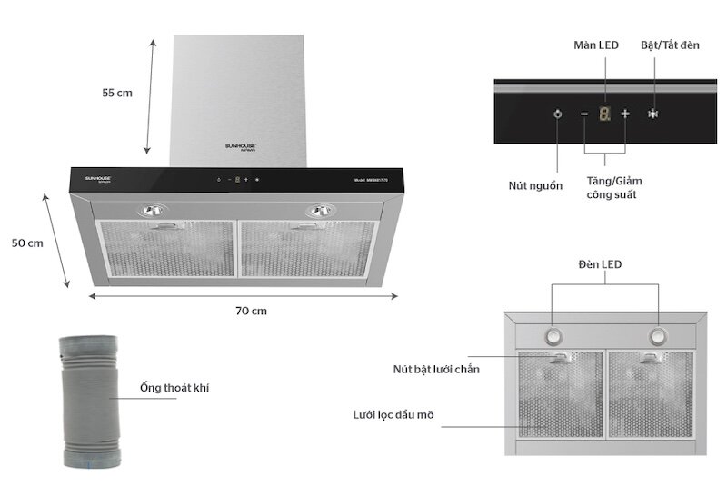 Máy hút mùi Sunhouse Mama MMB6815 giữ vững sự tinh tế và sạch sẽ cho gian bếp hiện đại