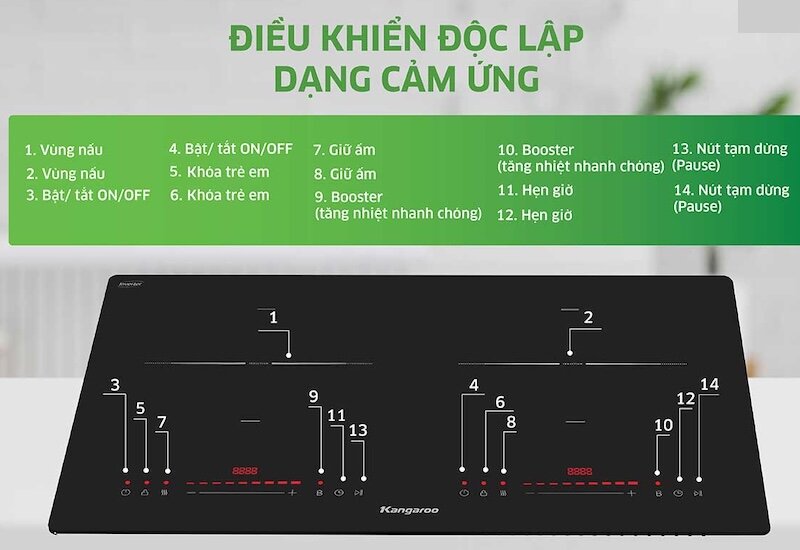 Bếp từ Kangaroo KGIC44D1C thiết kế bảng điều khiển cảm ứng trượt mượt mà