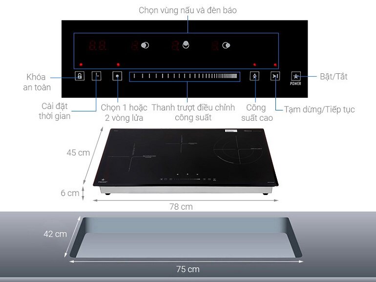 Kích thước của bếp từ âm 3 vùng nấu Pramie PRTH-3201