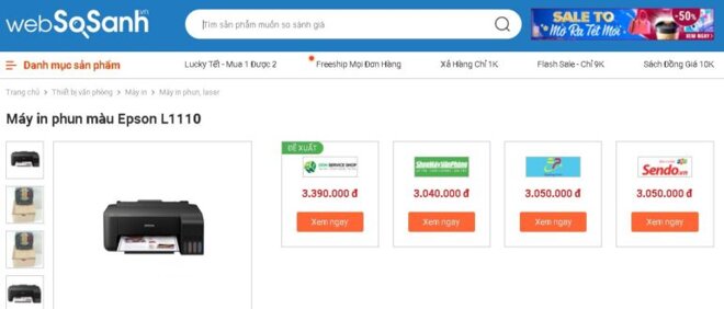 Máy in phun màu Epson L1110 - Giá tham khảo khoảng 3 triệu đồng