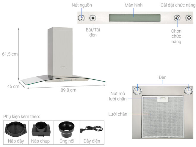 Máy hút mùi áp tường Hafele HH-WG90B hoạt động với công suất hút 900m3/giờ giúp loại bỏ mùi một cách hiệu quả.