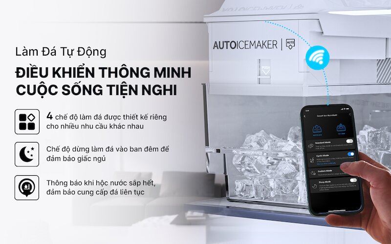 Aqua AQR-TA518FA(GL)U1 được tích hợp hệ thống làm đá tự động với 4 chế độ khác nhau