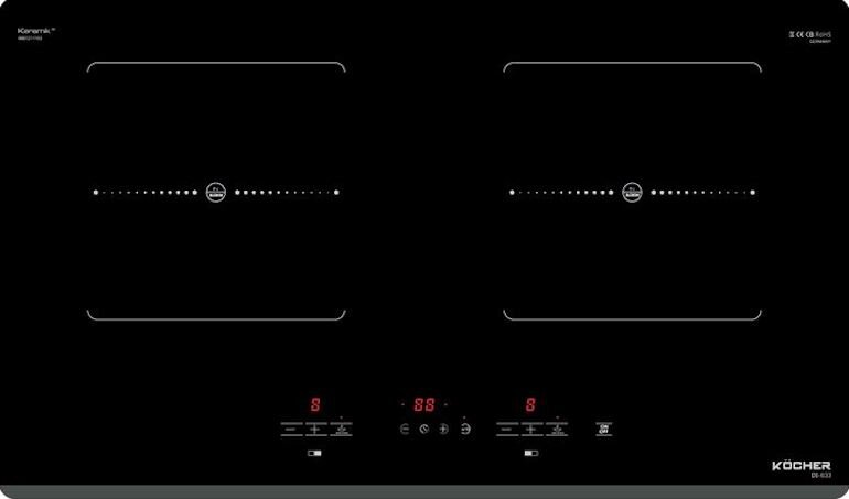 Bếp âm Kocher DI-633 có thiết kế lắp âm sang trọng 2 vùng nấu nấu 2 món cùng lúc.