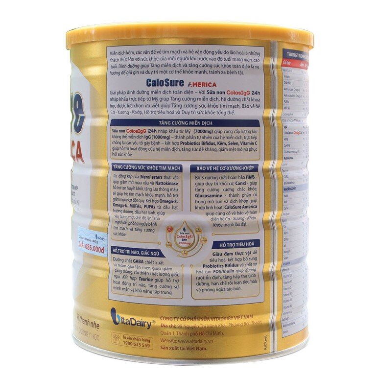 Sữa CaloSure America 800G chứa nhiều thành phần dinh dưỡng đem lại nhiều ưu điểm nổi bật