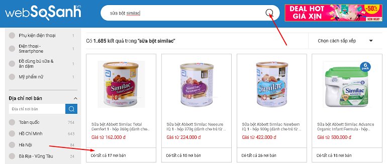 Sử dụng cổng thông tin so sánh giá Websosanh.vn để tìm các nơi bán sữa Similac thật dễ dàng