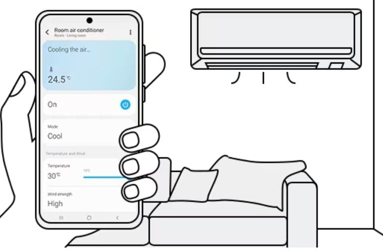 Ứng dụng SmartThings cung cấp tính năng điều khiển từ xa và giám sát điều hòa Samsung AR13CYFAAWKNSV từ xa thông qua điện thoại di động