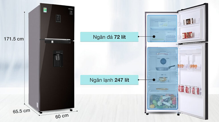 Dung tích và kích thước chi tiết sản phẩm tủ lạnh Samsung 319 lít