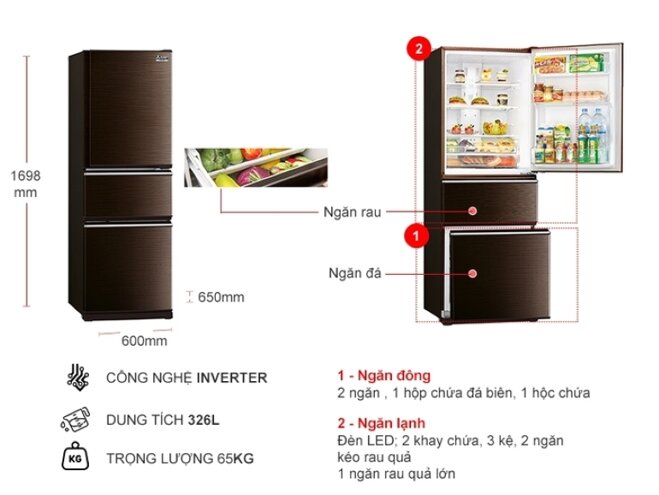 Tủ lạnh 3 cánh Mitsubishi Electric MR-X41EJ-BRW-V 326 lít Interver với thiết kế sang trọng