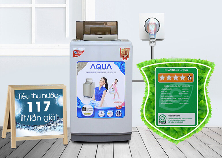 Tiết kiệm nước máy giặt Sanyo ASW-S70V1T