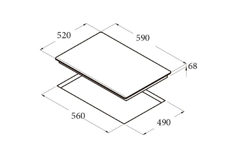 Kích thước bếp từ âm 3 vùng nấu Cata IB 603 WH (IB 603 BK)